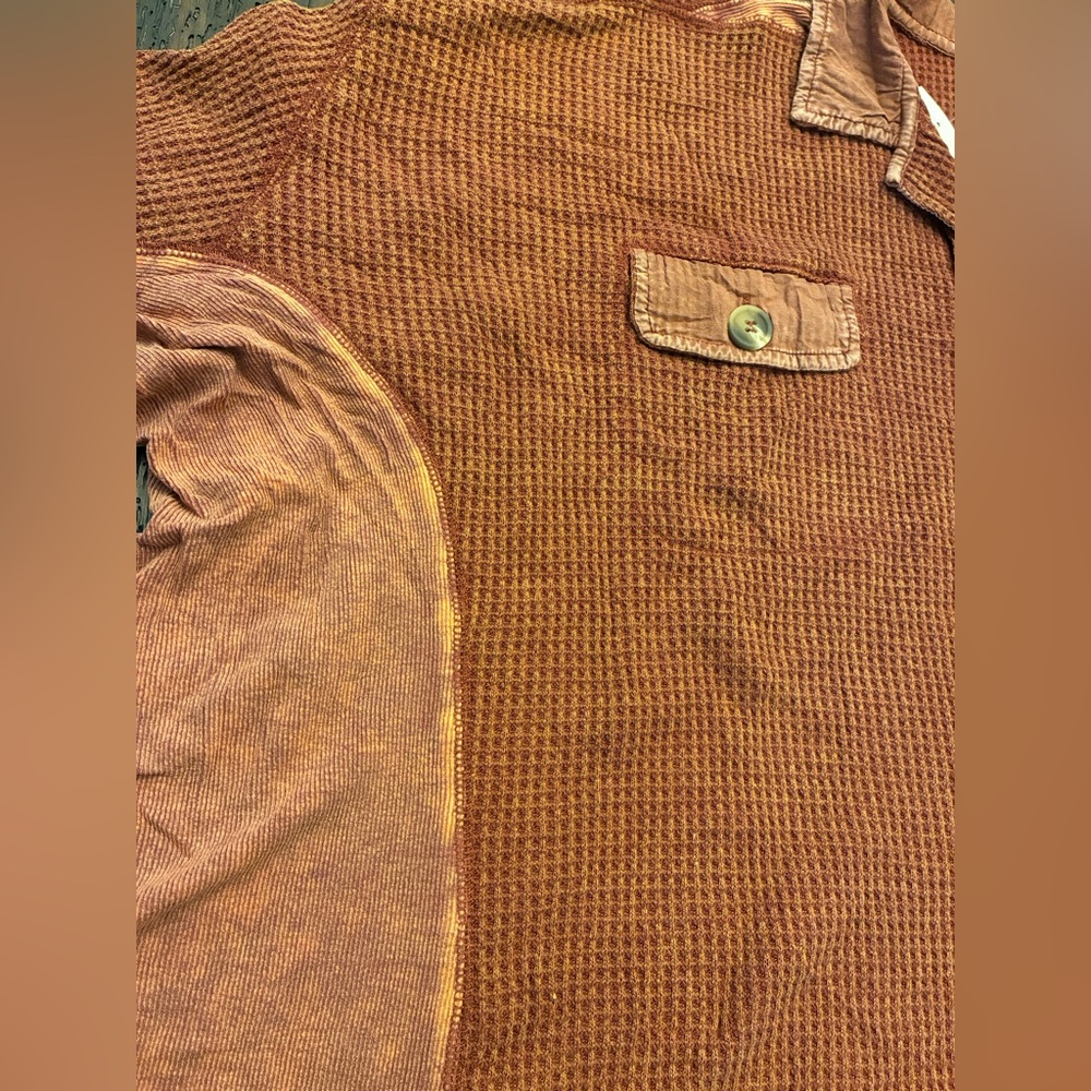 Rust Oversized Flowy Button-Up Shirt - Picture 2 of 4